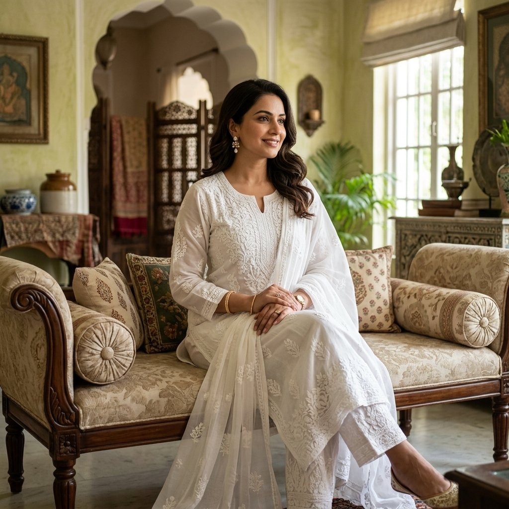 Elegant White Lucknowi Chikankari Kurti